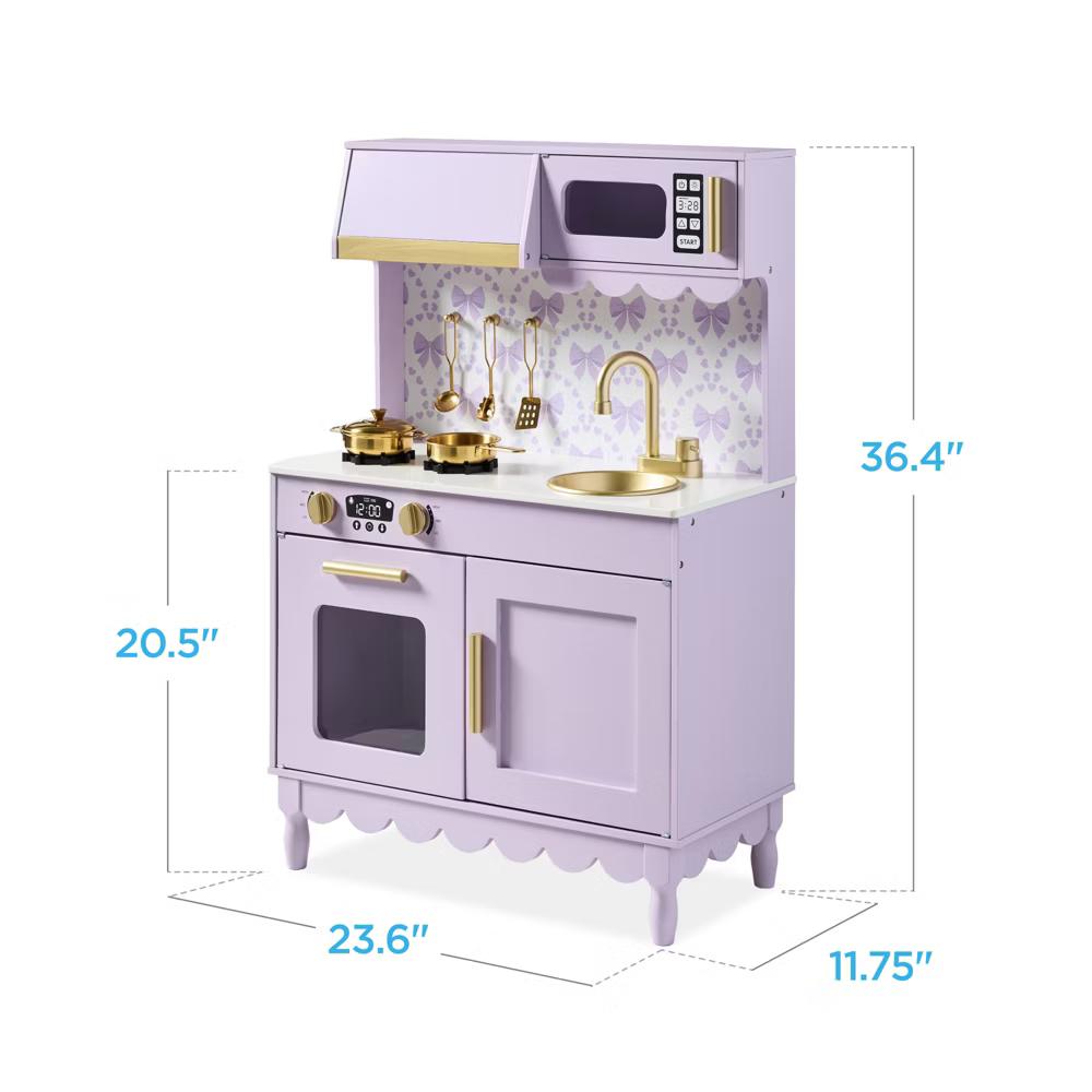 Wooden Cottage Kids Pretend Play Kitchen with 5 Accessories and Toy Storage - White - Image 44