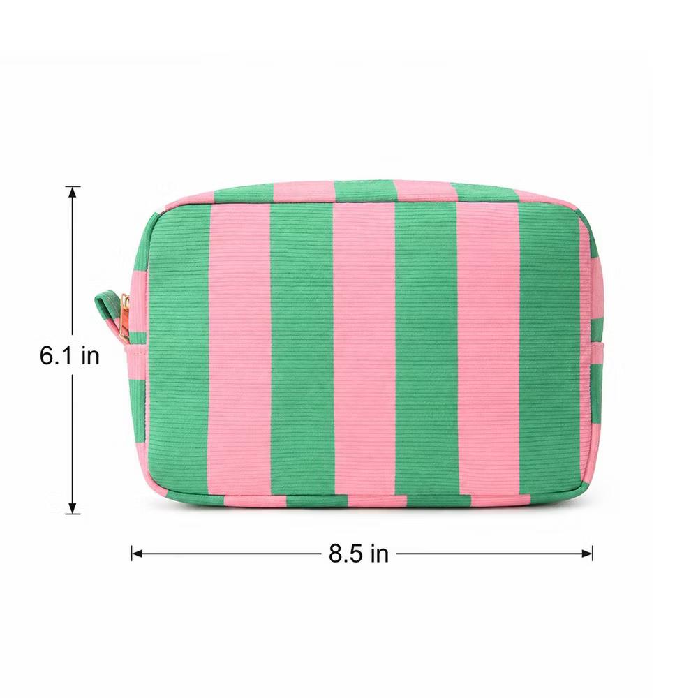 Alilang Striped Corduroy Cosmetic Pouch Makeup Bag with Zip Closure - Image 8