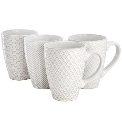 Earlhart 4 Piece 16 Ounce Stoneware Assorted Pattern Mug Set in White - Image 5