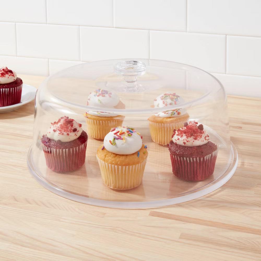 12" Plastic Cake Tray with Lid - Round Dessert & Bakery Tray, Dishwasher-Safe, Clear - Image 3