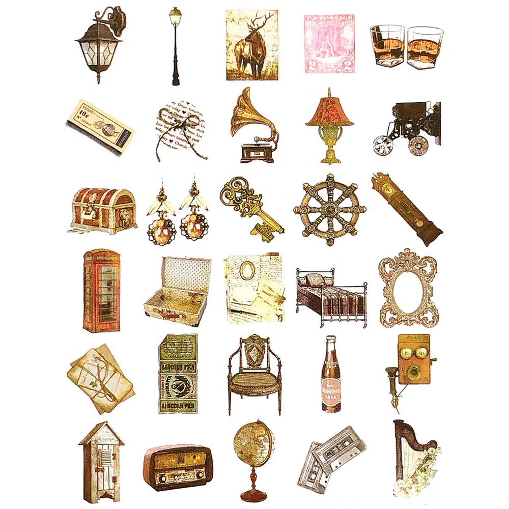 Decorative Scrapbooking Washi Stickers, DIY Crafts for Stationery, Diary, Card Making (60 pcs), Vintage - Image 3