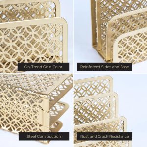 Blu Monaco Gold Desk Mail Organizer - Letter Holder and Bill Organizer for Desk - Gold Mail Storage and Letter Sorter