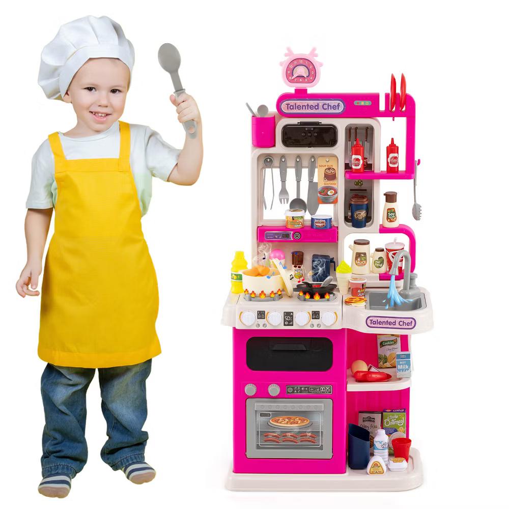 Kids Kitchen Playset with Realistic Sounds Lights Play Sink 95 PCS Accessories Blue/Pink - Image 15