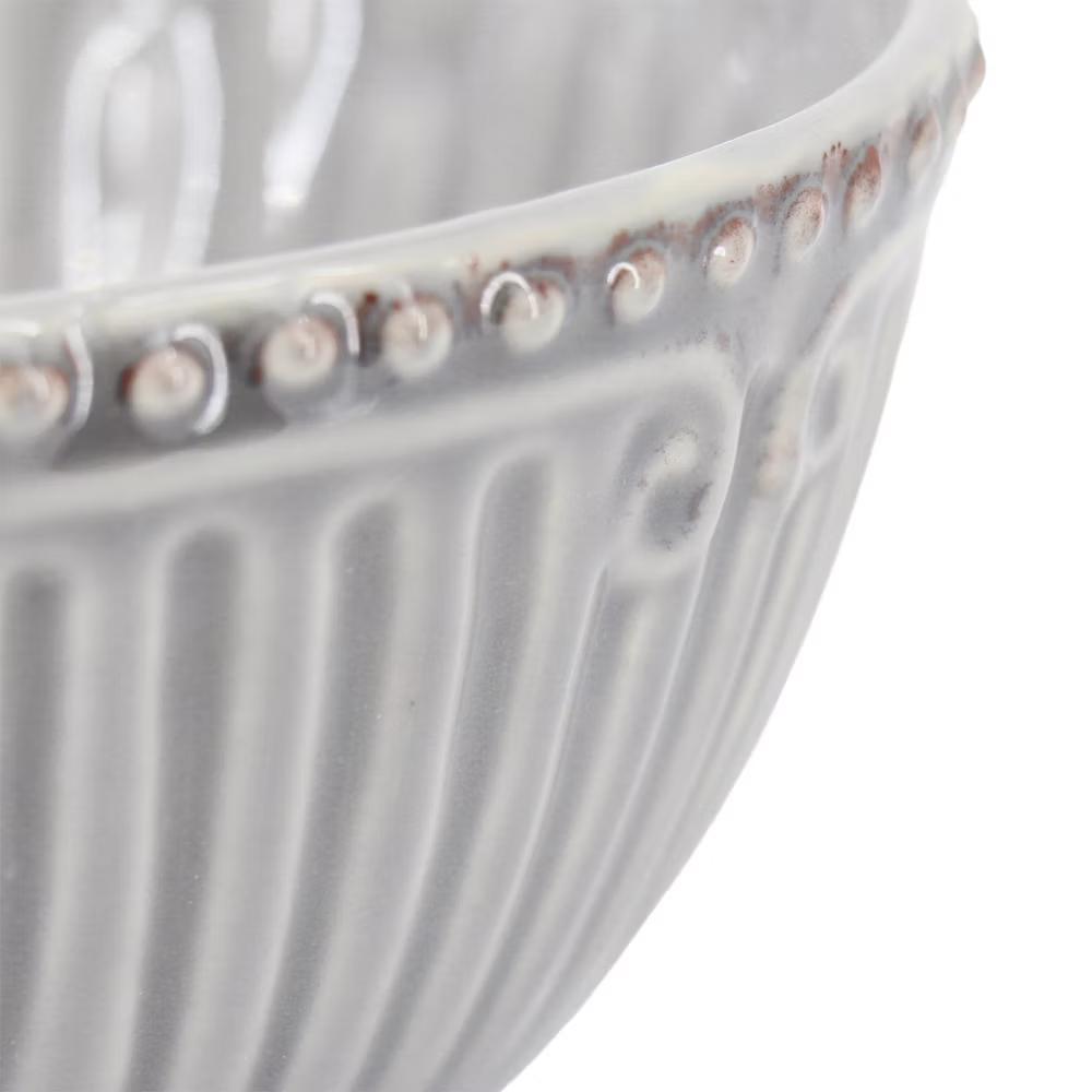 Modern Southern Home 6 Piece 6.5 Inch Stoneware Embossed Cereal Bowl Set in Grey - Image 3