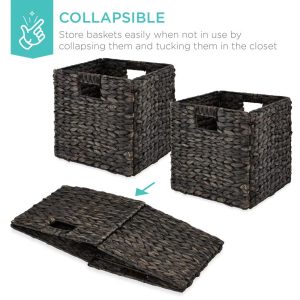 Set of 5 Handwoven Water Hyacinth Storage Baskets – Natural Collapsible Organizers with Handles