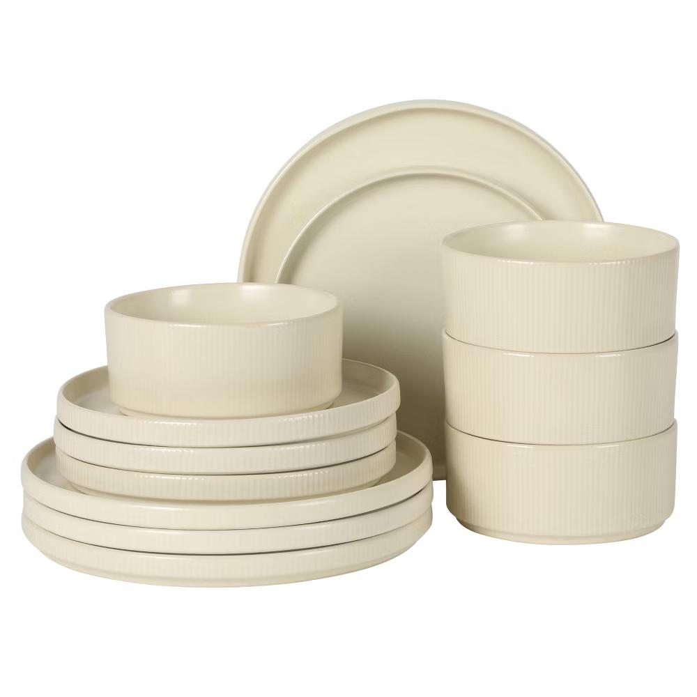 Avant-Garde 12 Piece Stoneware Dinnerware Set for 4, Plates and Bowls Set with Reactive Glaze, Dinner Plates, Salad Plates, Bowls - Image 16