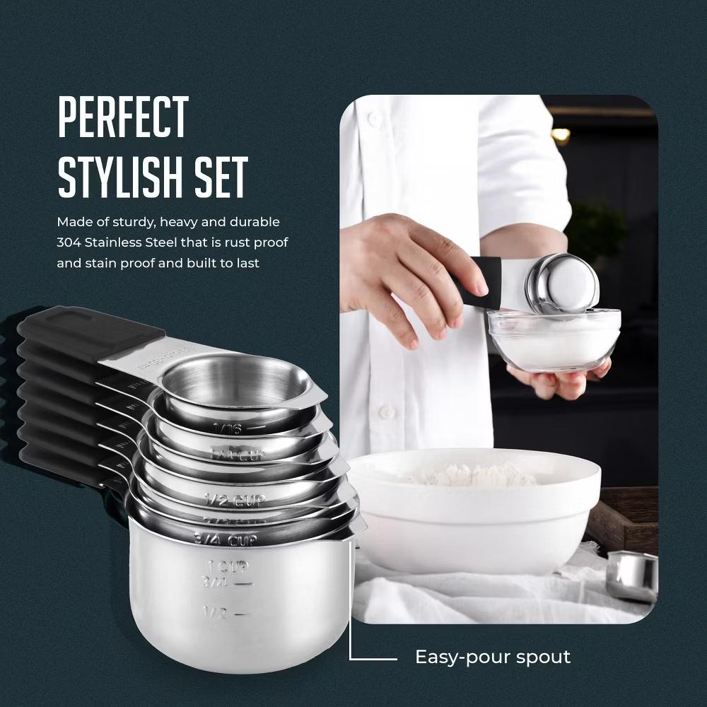 Magnetic Measuring Cups Set, 7Pc Heavy Duty Stainless Steel Nesting Measuring Cup with Easy to Read Engraved Markings for Dry & Liquid Ingredients - Image 2