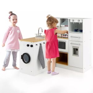 Kids 2-Piece Kitchen Play Set Pretend Chef Toy Set w/ Range Hood & Stove Burner