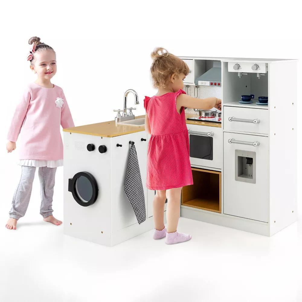 Kids 2-Piece Kitchen Play Set Pretend Chef Toy Set w/ Range Hood & Stove Burner
