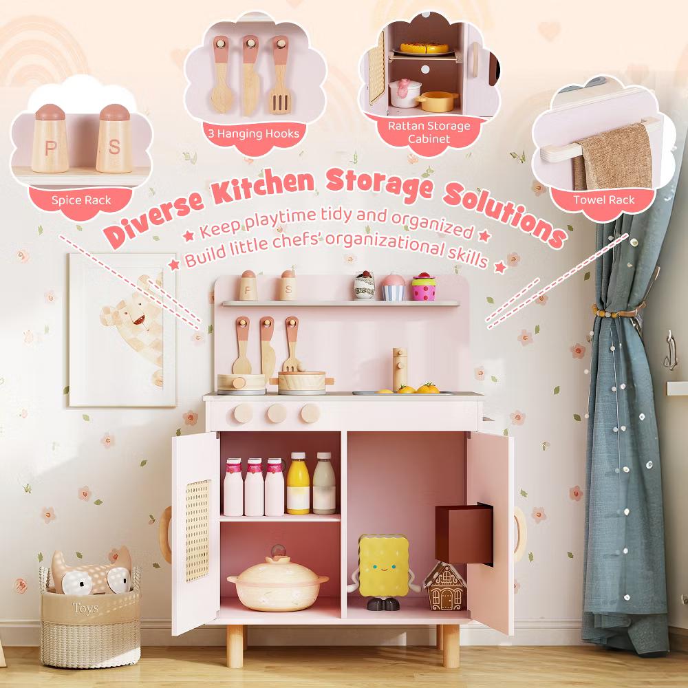 Play Kitchen w/Realistic Ice Maker Stove Accessories & Water Sink Storage - Image 10