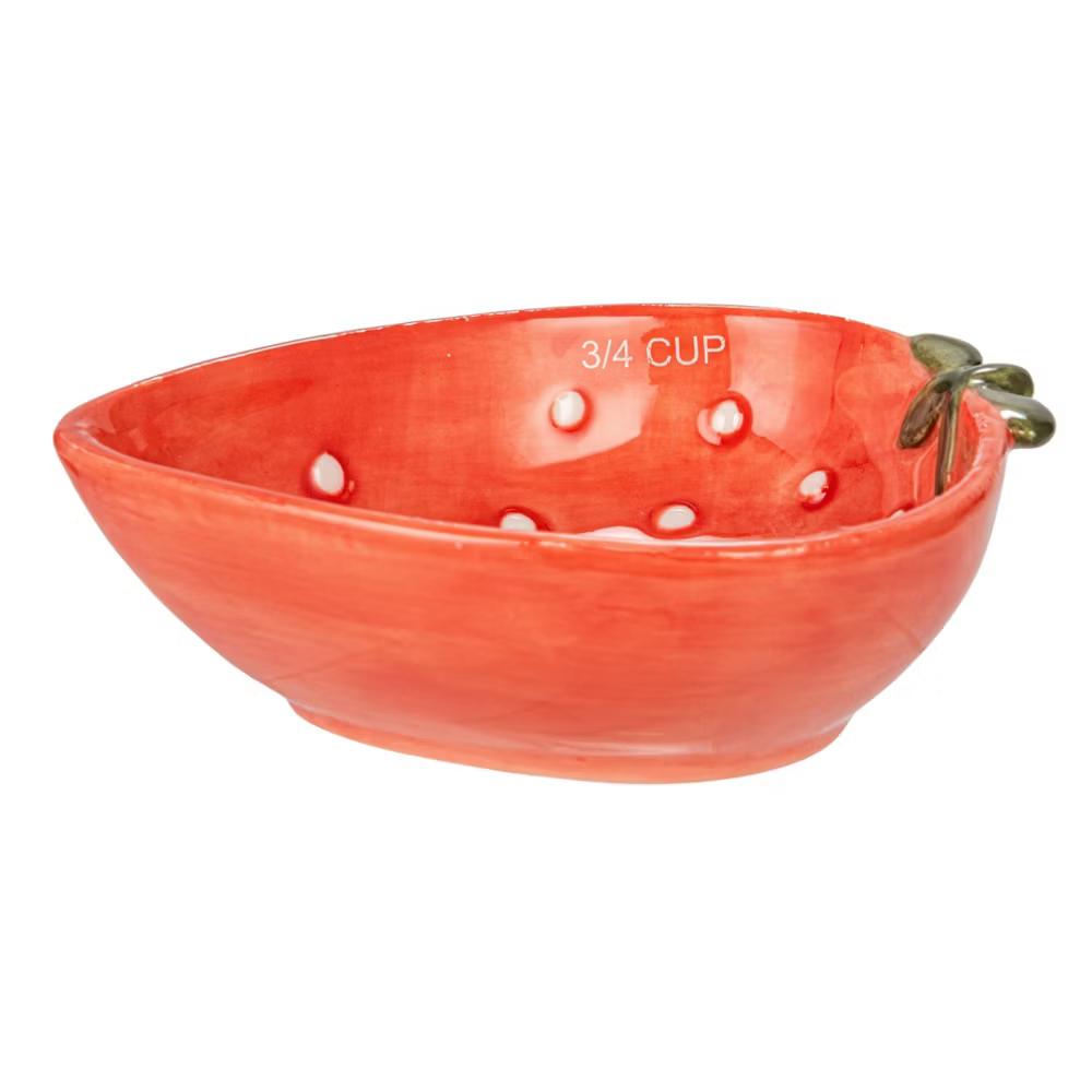 Storied Home Hand-Painted Strawberry Stoneware Measuring Cups, Red and White, Set of 4 - Image 4
