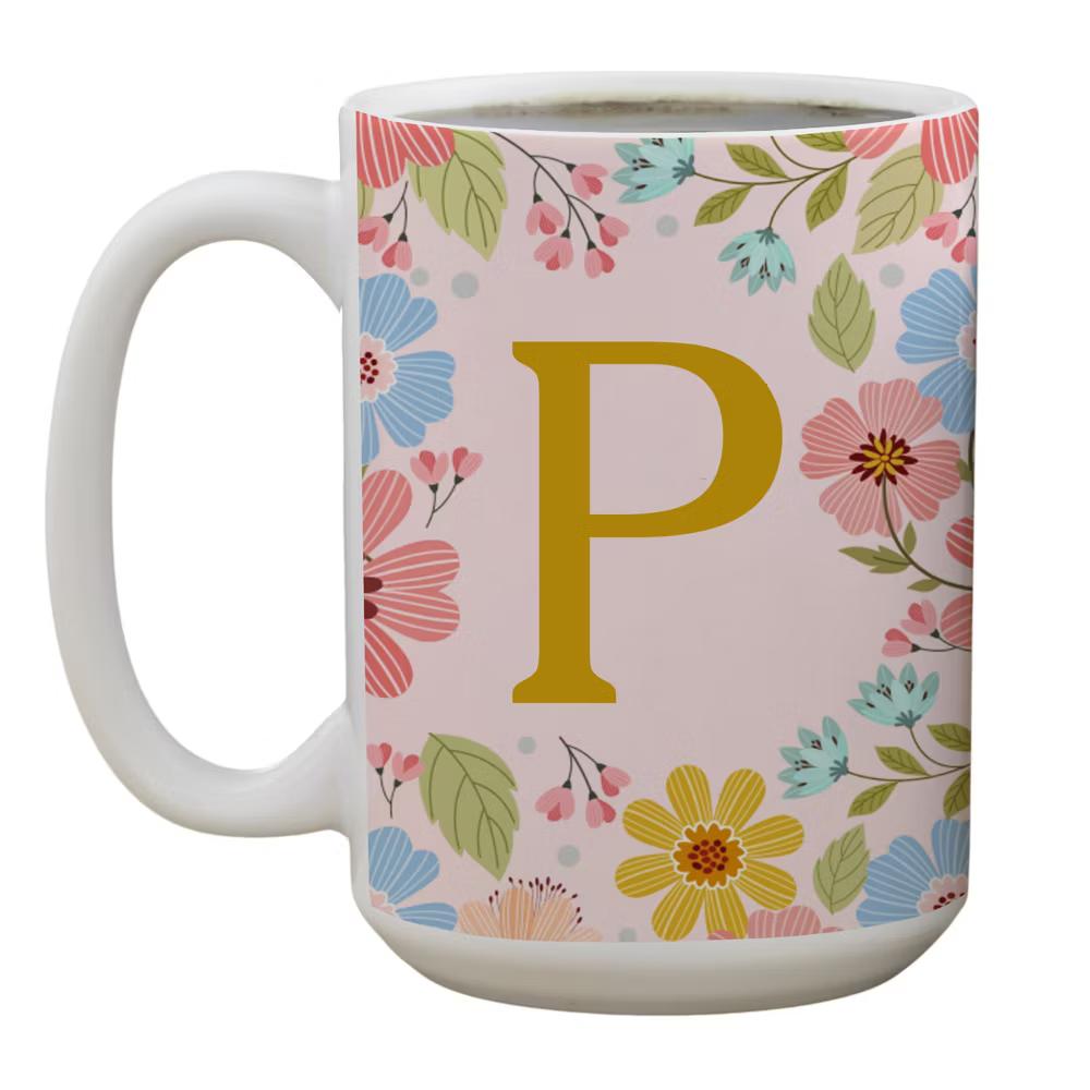 Personalization Mall Flowery Initial Personalized Coffee Mug Gold/Pink - Image 18