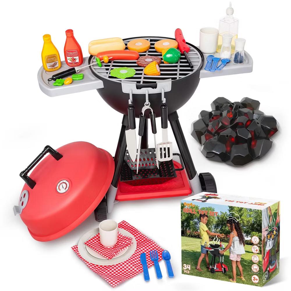 34Pcs Kids Kitchen Playset, Toy BBQ Grill Set, Indoor Outdoor Play Food Cooking Toy Set, Christmas Birthday Gift for Boys Girls Toddlers 2 3 4 5 - Image 4