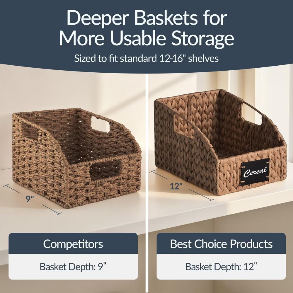 Hyacinth Angled Pantry Storage Baskets W/ Handles, Chalkboard & Marker - Image 2