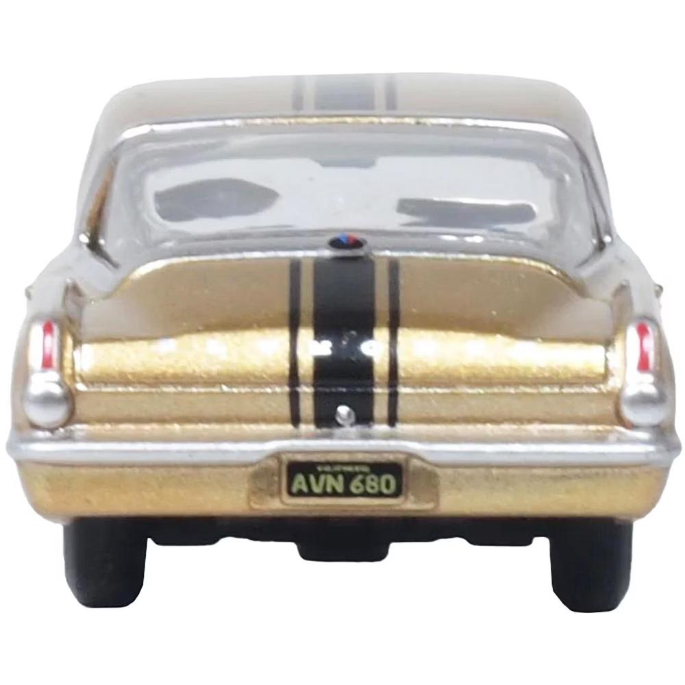 1965 Plymouth Barracuda Gold Metallic with Black Stripes 1/87 (HO) Diecast Model Car - Image 4