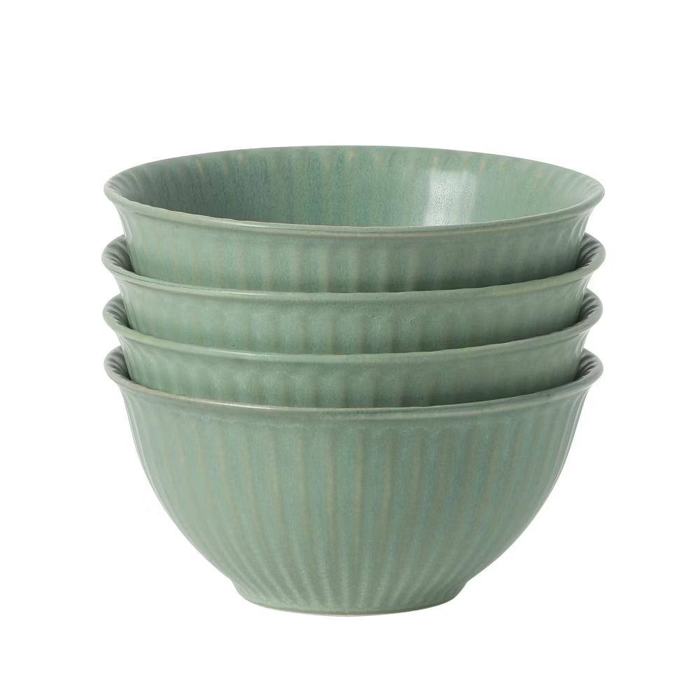 Cereal Bowls Set of 4, 6-Inch Stoneware Soup Bowls, Reactive Glaze Ribbed Bowl Set - Image 6