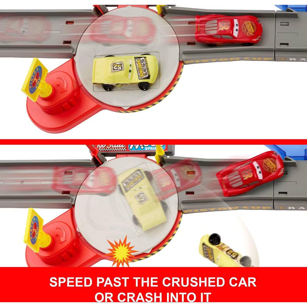 and Pixar Cars Piston Cup Stunting Speedway Playset with Lightning McQueen Toy Car