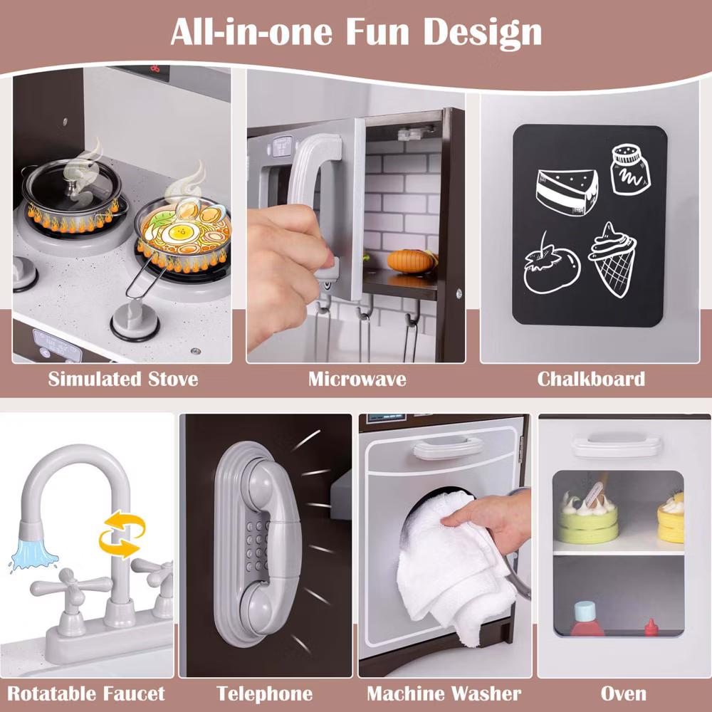 Kids Kitchen Playset with Realistic Lights & Sounds Ice Maker Stoves Sink Oven - Image 5