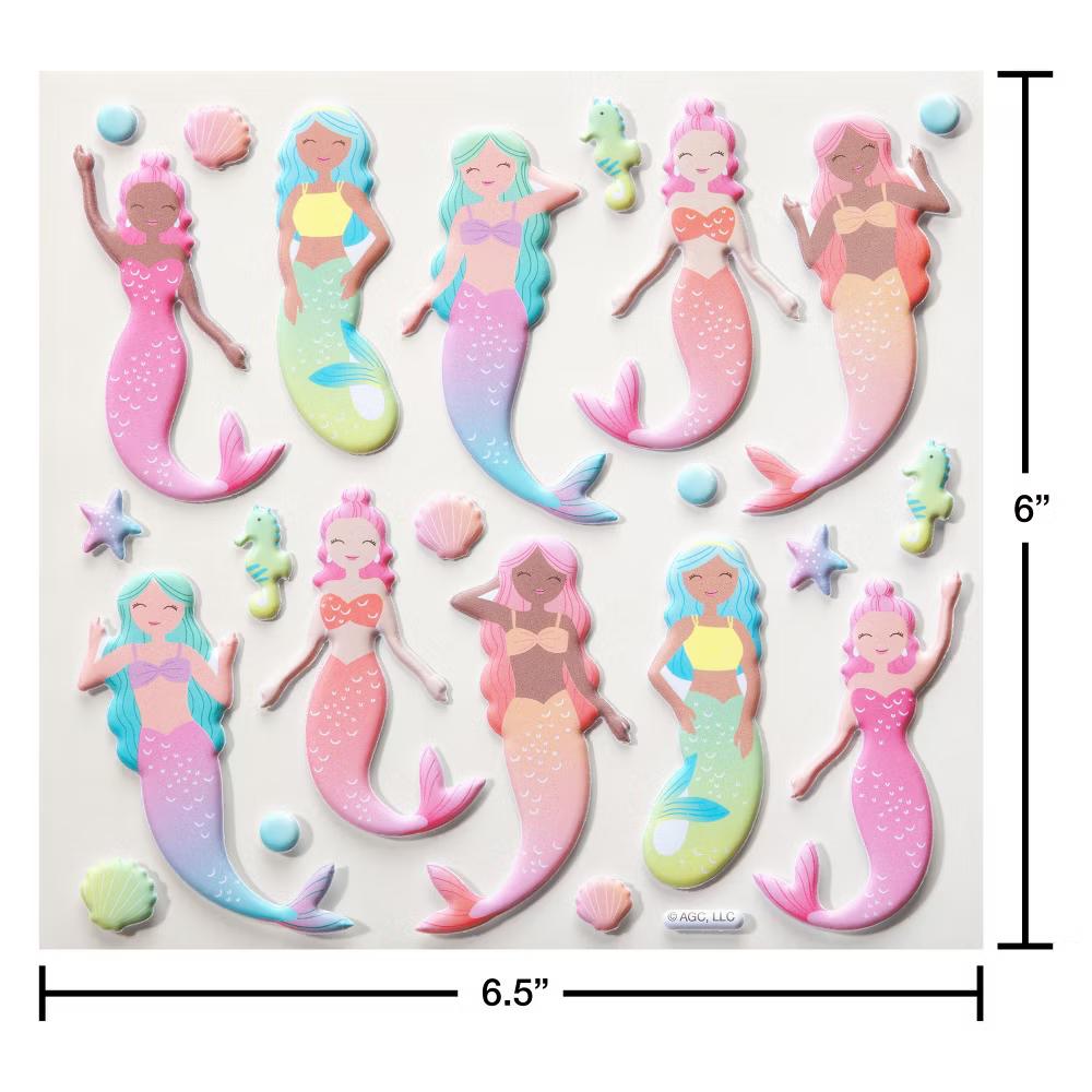 Puffy Pastel Mermaids Stickers 23ct - 1 Sheet - Image 3