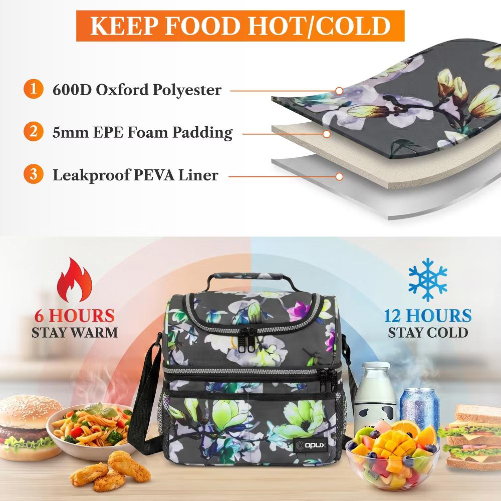 Double Decker Lunch Box Men Women, Insulated Leakproof Cooler Bag Adult Work, Dual Compartment Pail Tote Boys Girls Kids - Image 24