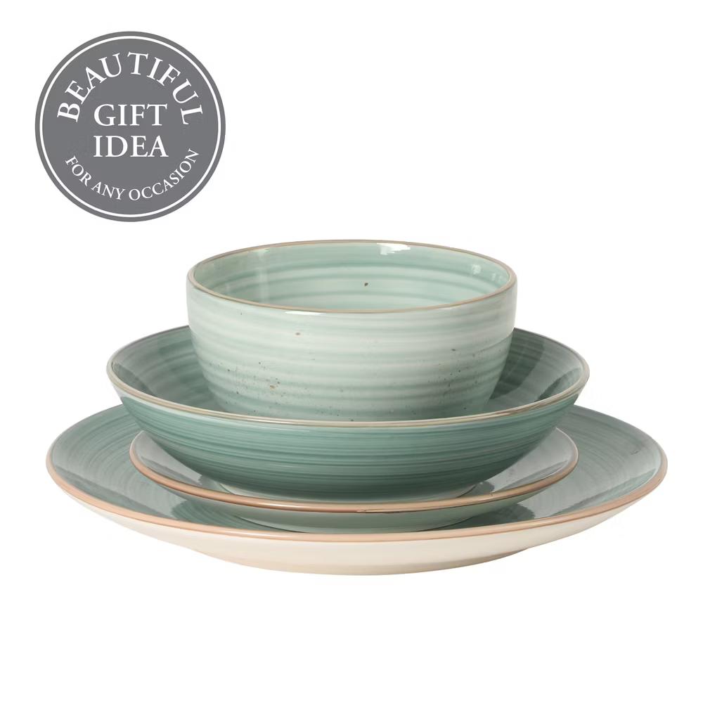 Stonebury 16 Piece Plates and Bowls Assorted Color Dishes - Handpainted Stoneware Dinnerware Set - Service for 4 - Image 10