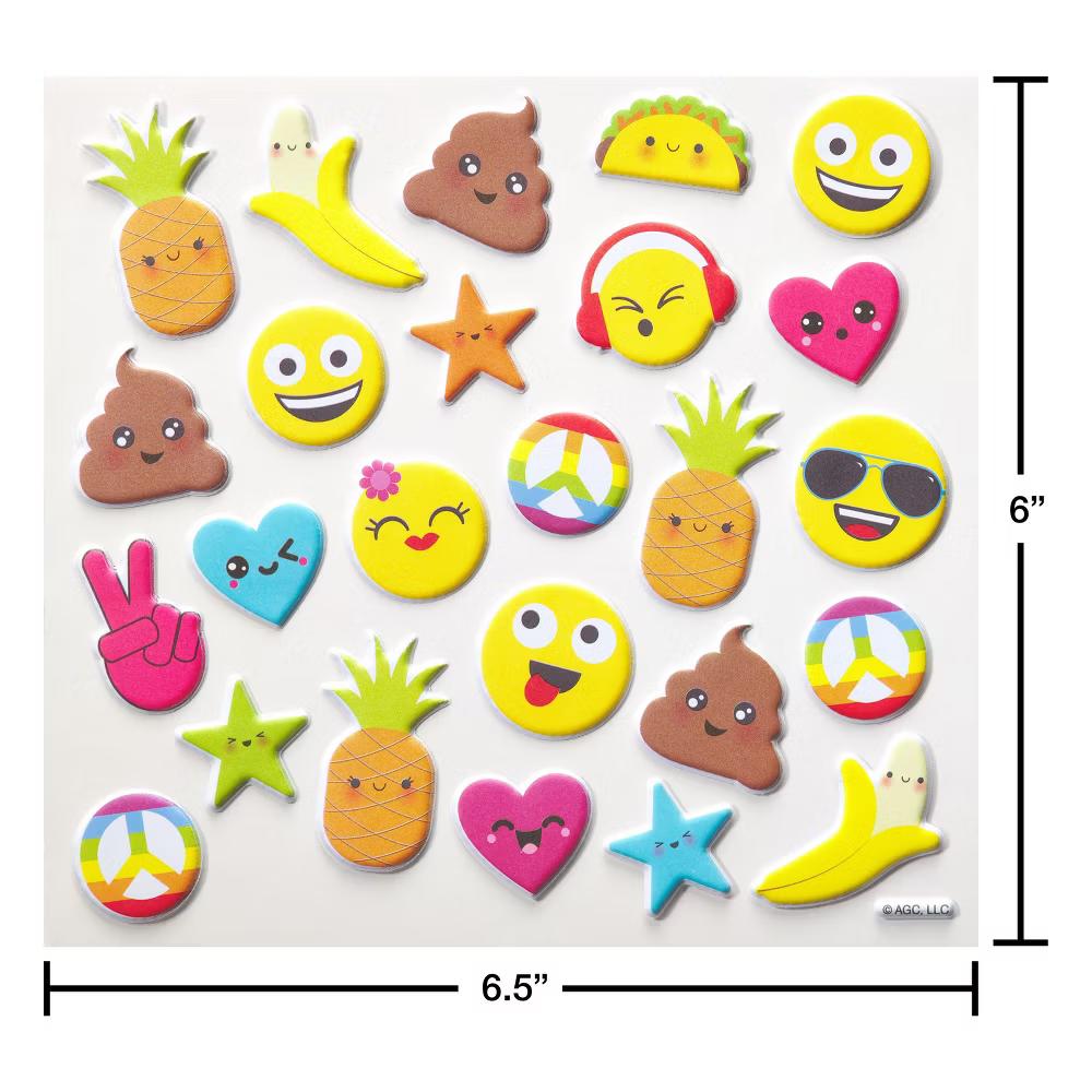 Puffy Stickers for Kids/3D Emojis/Hearts/Tacos 25ct - 2 Sheets