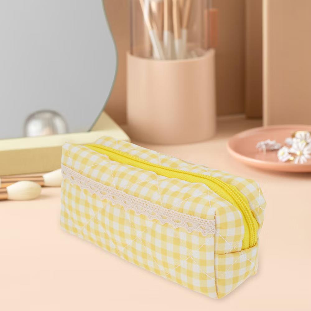 1 Pc Plaid Lace Style Drawstring Makeup Bag for Vacation Polyester - Image 34