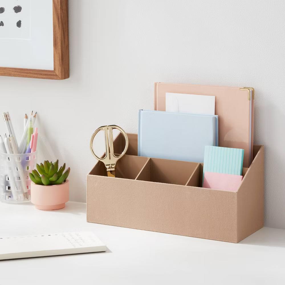 Canvas Desktop Organizer Light Brown - Office Desk Tool Holder, Polyester, 12.25"x5"x6" - Image 3