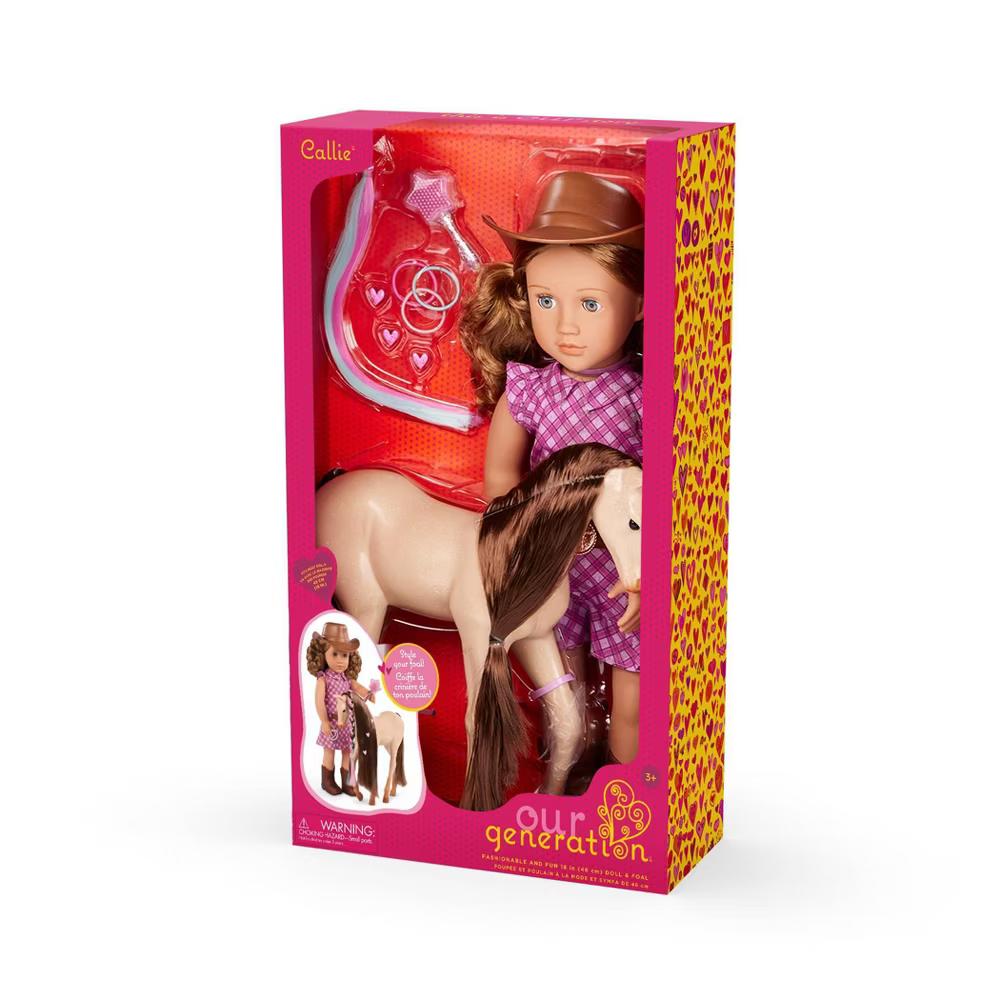 Callie with Hair Play Foal 18" Doll & Horse Accessory Set: Plastic & Polyester, Wavy Blonde Hair, Blue Eyes - Image 2