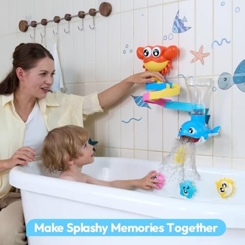 7-in-1 Bath Toy for Kids, Interactive Water Play with Crab, Whale, Fish & Slide Track for Toddlers, Pour Spray Bathtub Toys, Kids Birthday Gift - Image 9