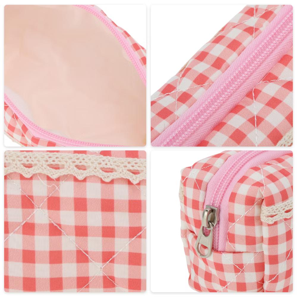 1 Pc Plaid Lace Style Drawstring Makeup Bag for Vacation Polyester - Image 28