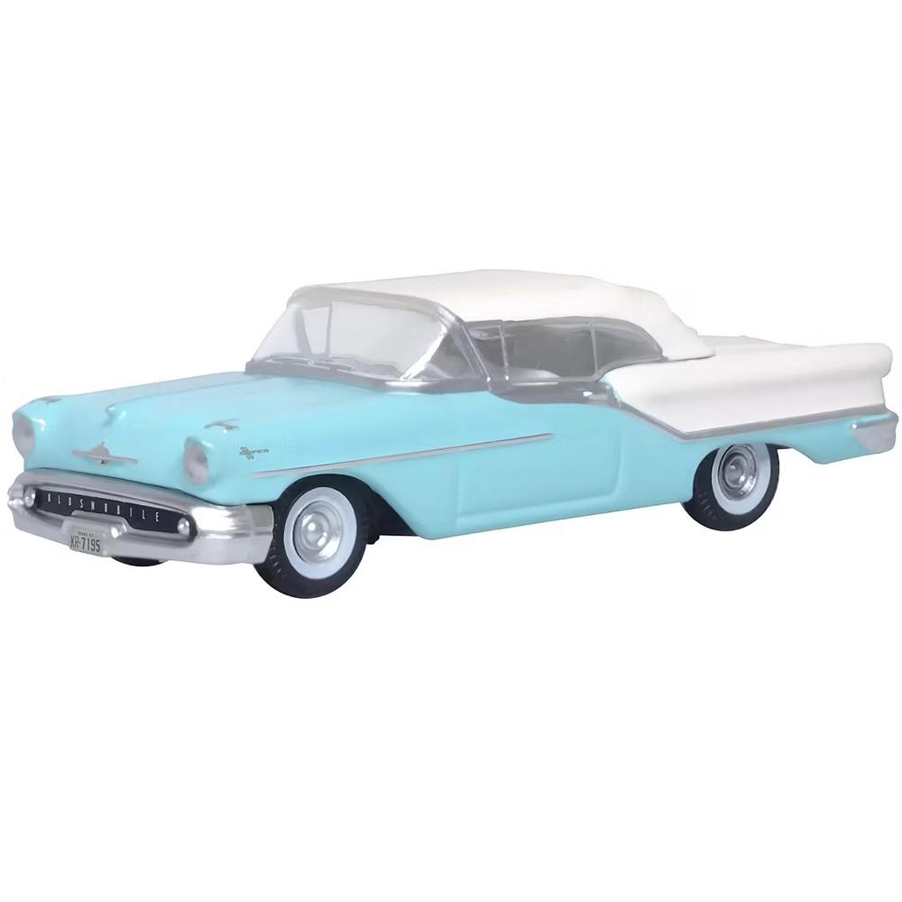 1957 Oldsmobile 88 Convertible (Top-Up) Banff Blue and Alcan White w/White 1/87 (HO) Scale Diecast Model Car - Image 5