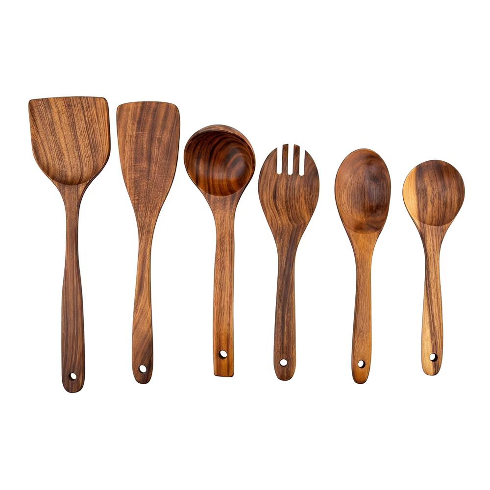 Essential Wood Solid Color Kitchen Gadgets Utensils for Home Cooking or Gift 6Pcs