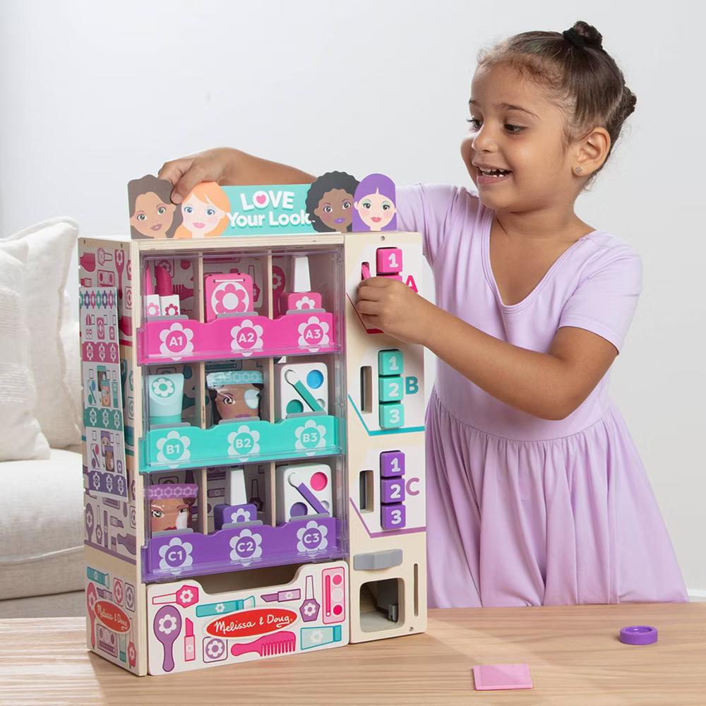 Sort, Stock, Select Beauty Kiosk Vending Machine Play Set, Pretend Makeup Wooden Toy - Image 3
