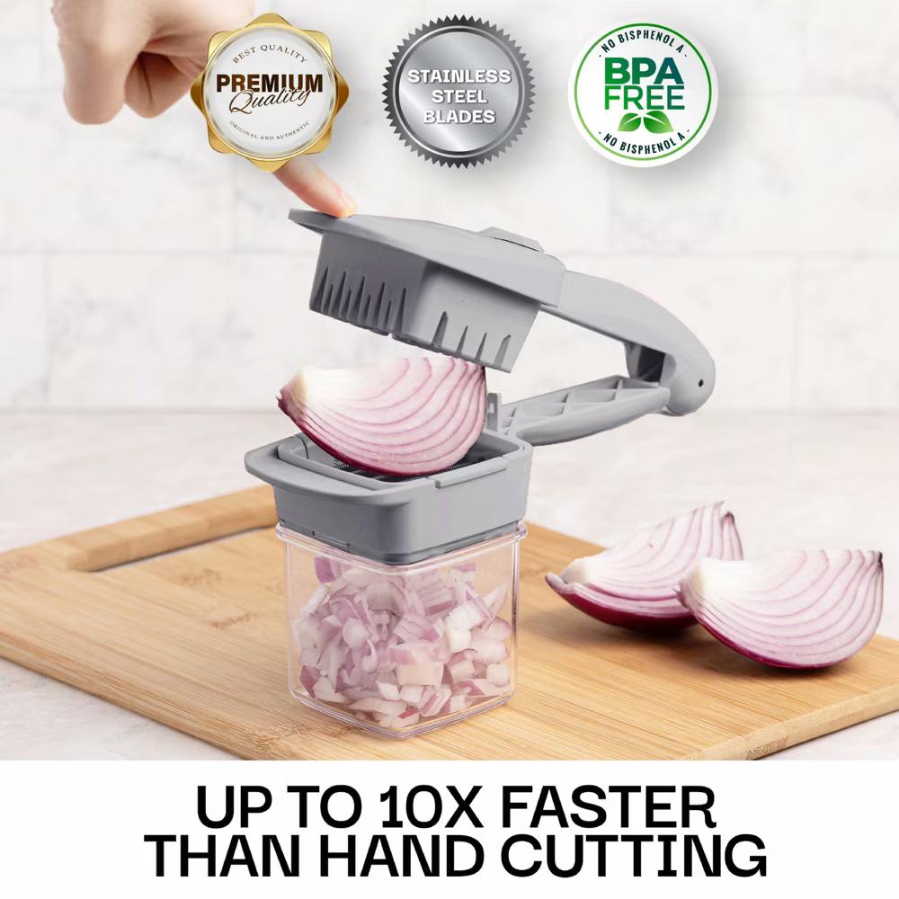 NutriChopper Handheld Vegetable and Fruit Chopper with 4 Stainless Steel Blades & Catch Container - Image 24