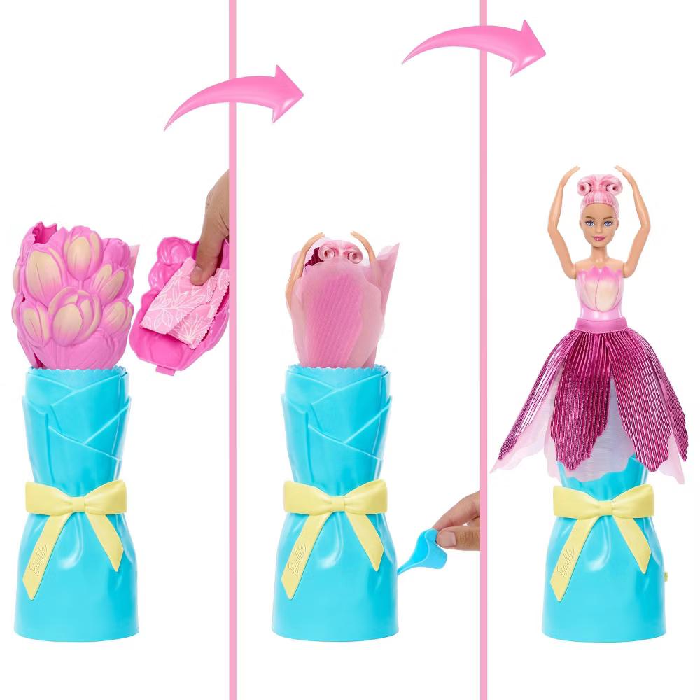 Petal Pop Scented Fashion Doll with Pink Tulip Dress, Reveal Accessories like Bunny & More - Image 4