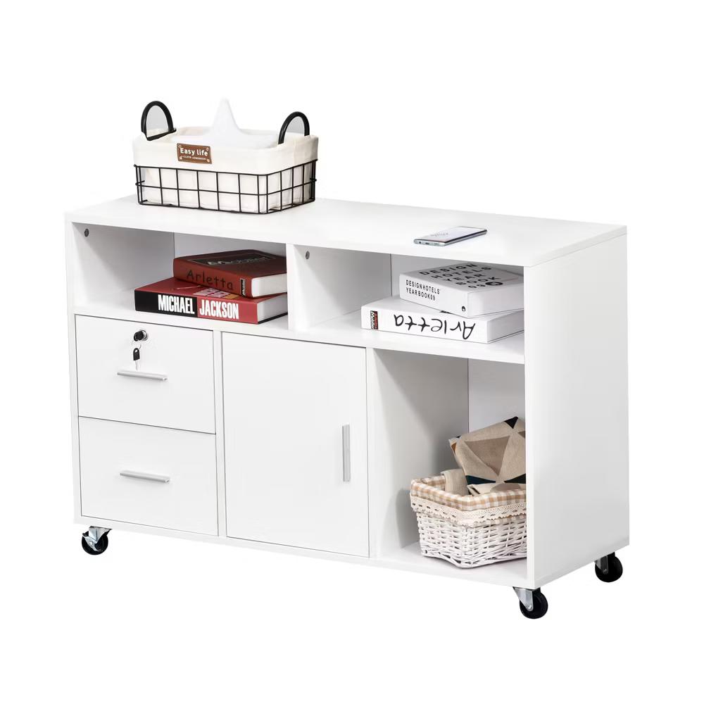 HOMCOM Printer Stand Home Office Mobile Cabinet Organizer Desktop with Caster Wheels, 2 Locking Breaks and Drawer - Image 9
