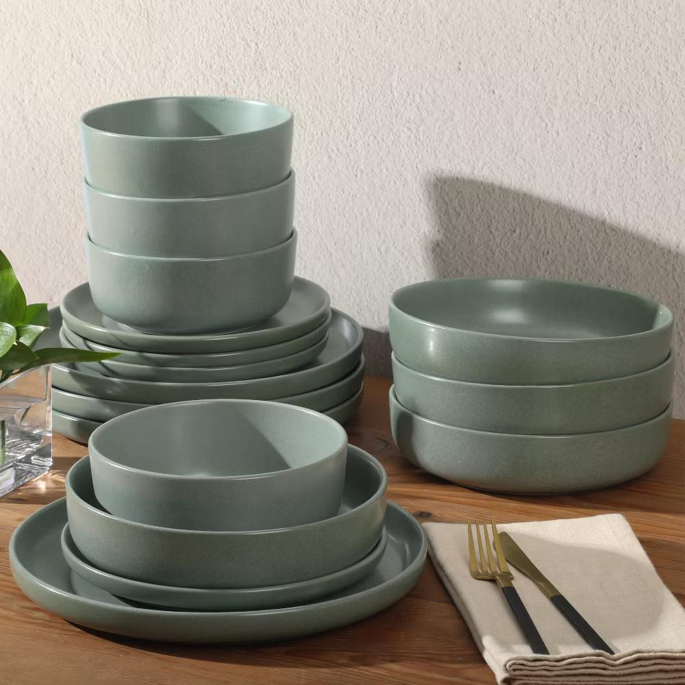 Pasco 16 Piece (Service for 4) Plates and Bowls Double Bowl Reactive Glaze Dishes Stoneware Ceramic Dinnerware Set - Image 6