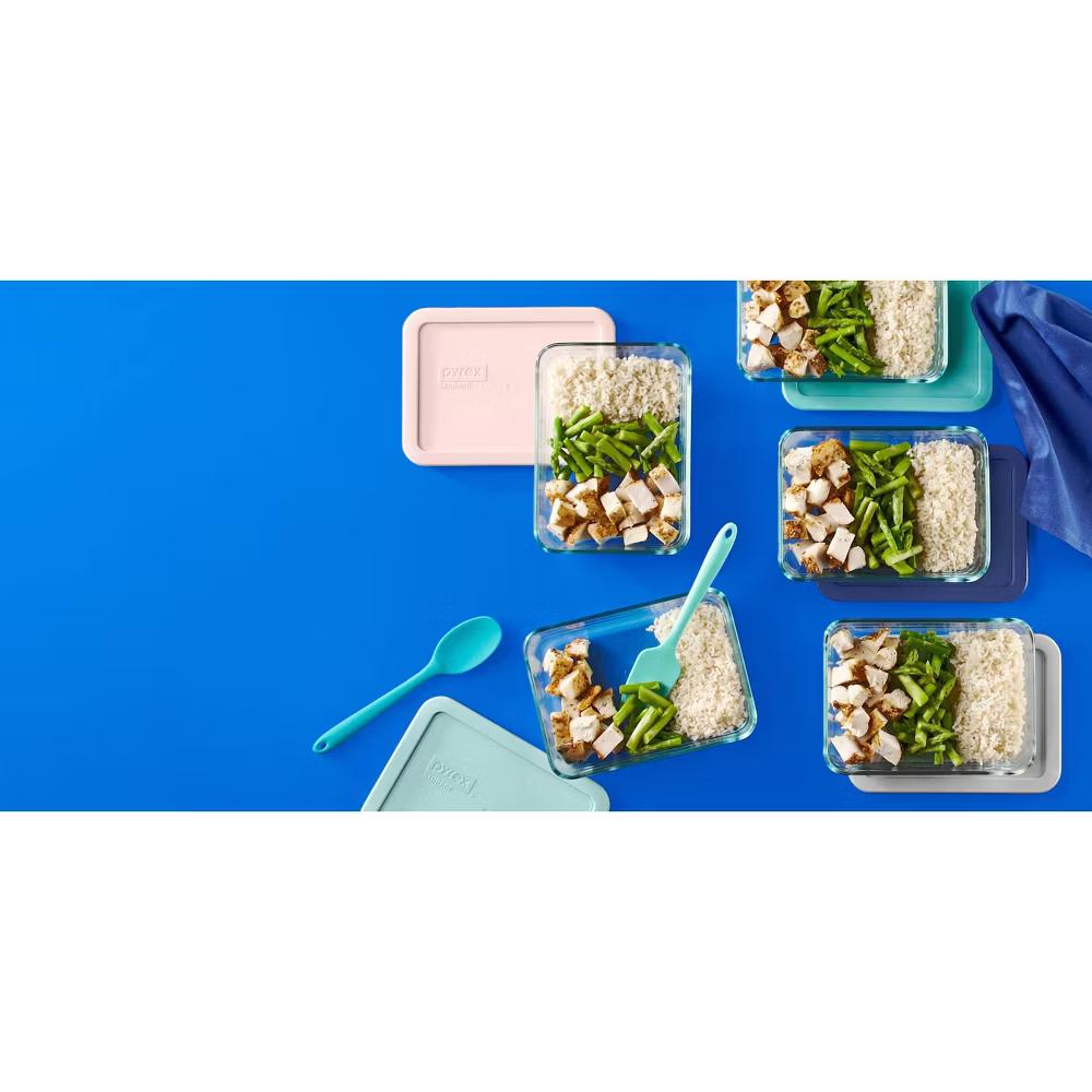 Pyrex 10pc Glass Meal Prep Set: Clear Glass Food Storage Containers with Plastic Lids, Dishwasher-Safe - Image 2