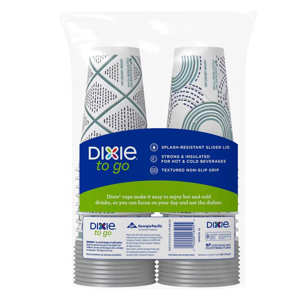 To Go Disposable Hot Cups & Lids - 18ct/16oz: Insulated paper, assorted pattern - Image 5