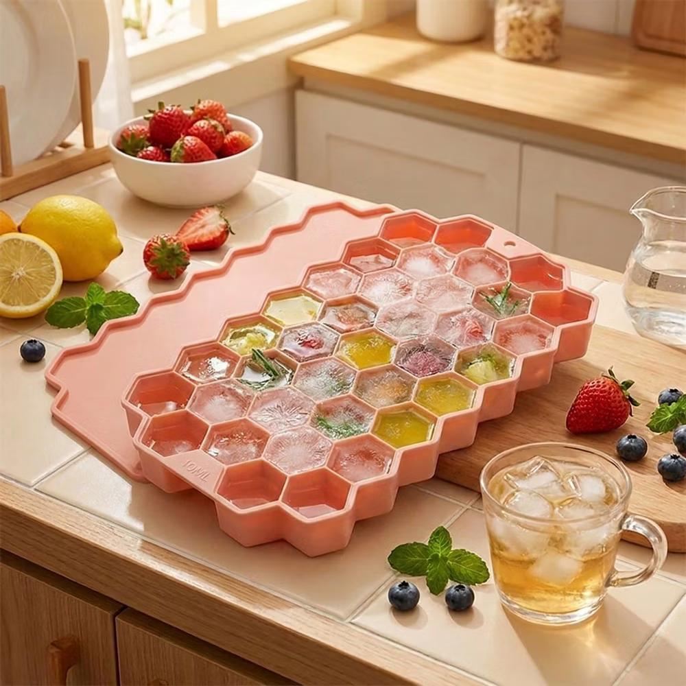Alilang 2-Piece Honeycomb Ice Cube Tray - 37-Grid Flexible Mold with Spill-Resistant Lid - Image 12