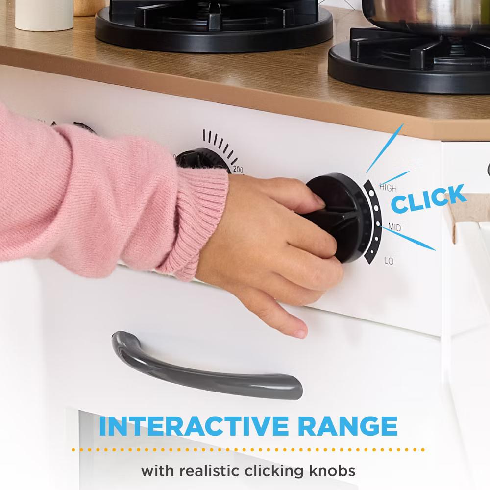 Pretend Play Corner Kitchen, Interactive Wooden Kids Set w/ Lights & Sounds - White - Image 71