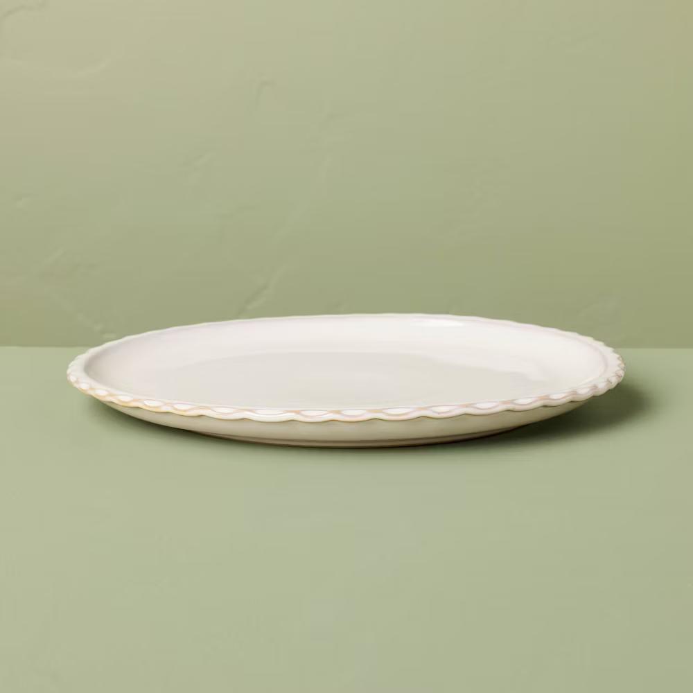 10.5" Stoneware Pinched Edge Dinner Plate - with Magnolia - Image 2