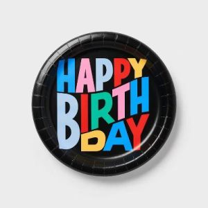 20ct "Happy Birthday" Black Dinner Paper Plates