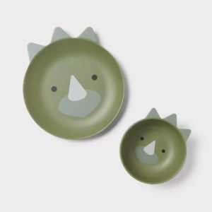 Kids' 2pc Bamboo and Melamine Dino Dinnerware Set Green