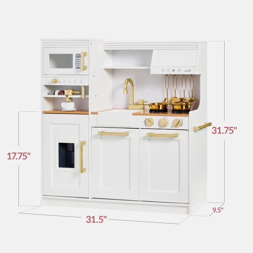 Wooden Toddler Kitchen Playset with Espresso Machine, Toy Storage and 17 Accessories - Pink - Image 23