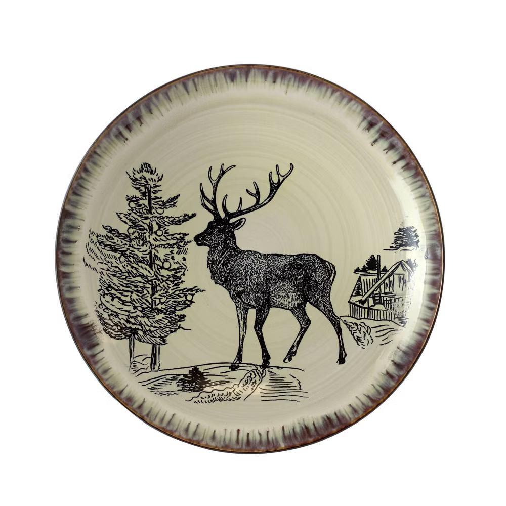 16pc Stoneware Forest Cabin Dinnerware Set Brown - Microwave & Dishwasher Safe, Service for 4, Forest Animals Pattern