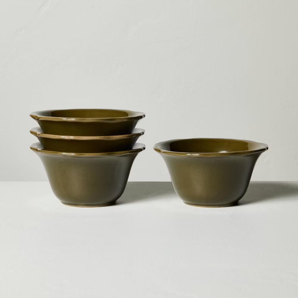 Set of 4 Carved Edge Mini Bowls - with Magnolia
