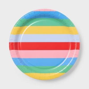 20ct Rainbow Stripe Birthday Dinner Paper Plates - "