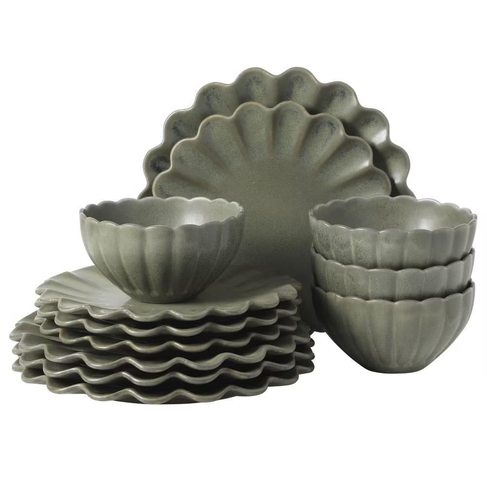 Plates and Bowls Sets, 12-Piece Stoneware Dinnerware Set for 4, Scalloped Dish Set with Dinner Plates, Salad Plates & Bowls - Image 16